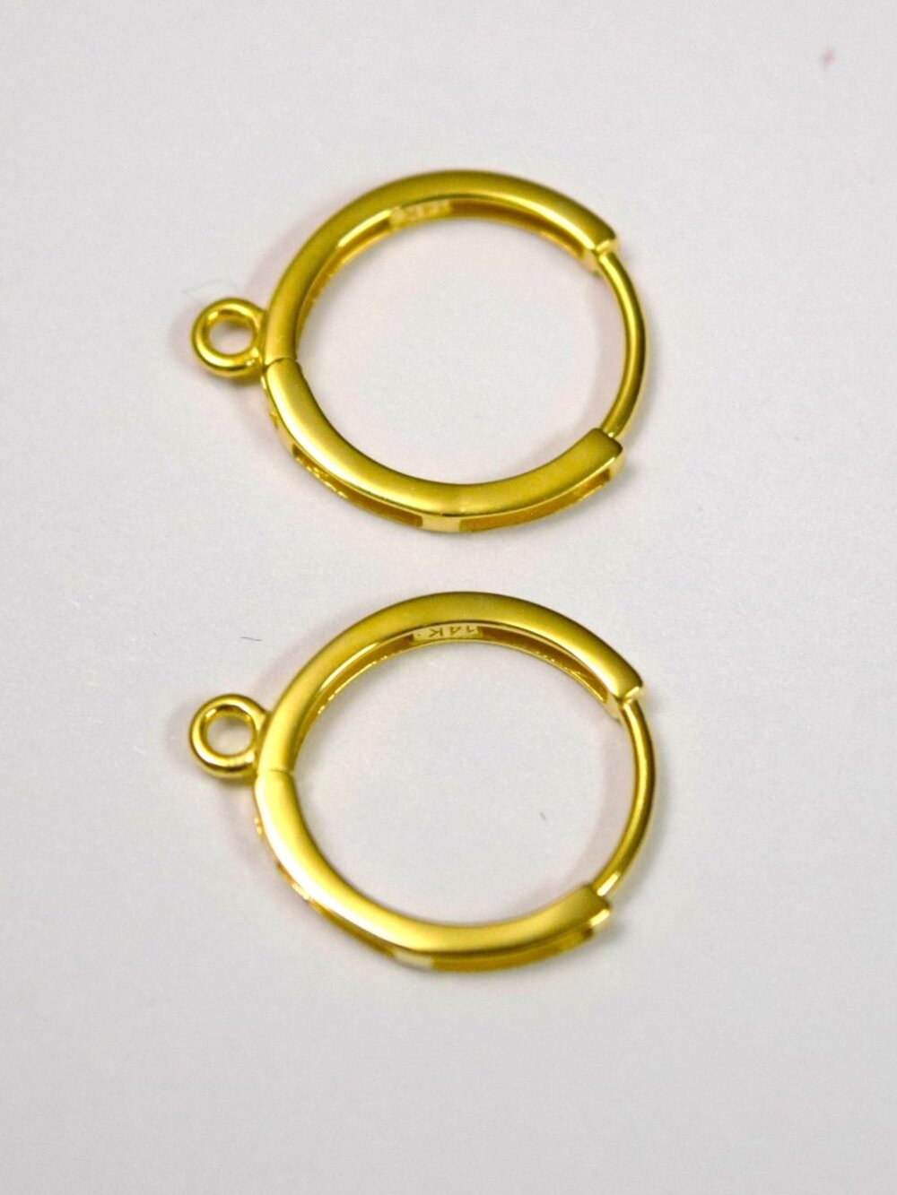 Solid 14K Yellow Gold 12mm Huggie Hinge Earrings with Closed Ring - 1 Pair, USA